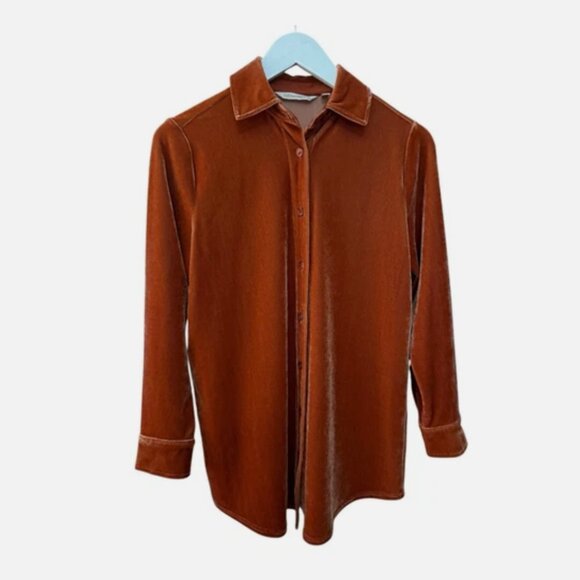 NWT Soft Surroundings Dark Copper Velvet Boyfriend Tunic Shirt Top Size PXS - Picture 3 of 8